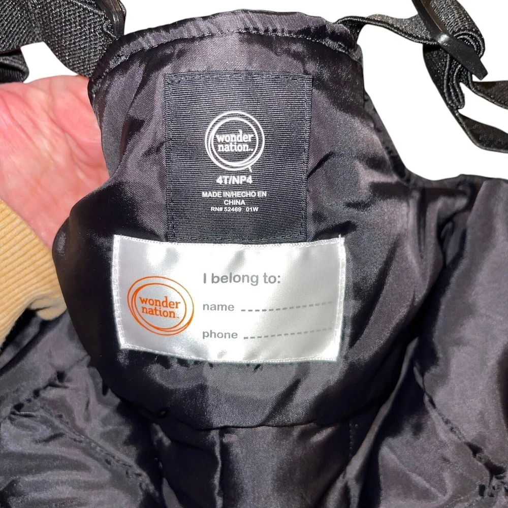 Wonder Nation Ski‎ Bib Kids Size 4T Black Insulated Suspenders Snow Sledding EUC